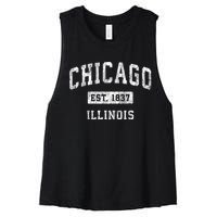 Chicago Illinois Il Vintage Established Sports Women's Racerback Cropped Tank