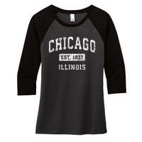 Chicago Illinois Il Vintage Established Sports Women's Tri-Blend 3/4-Sleeve Raglan Shirt