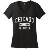 Chicago Illinois Il Vintage Established Sports Women's V-Neck T-Shirt