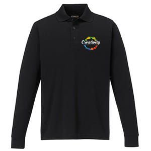 Creativity Is Intelligence Having Fun Colorful Art Performance Long Sleeve Polo