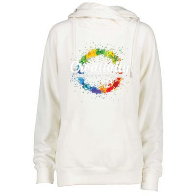 Creativity Is Intelligence Having Fun Colorful Art Womens Funnel Neck Pullover Hood