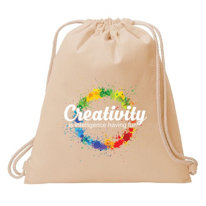 Creativity Is Intelligence Having Fun Colorful Art Drawstring Bag