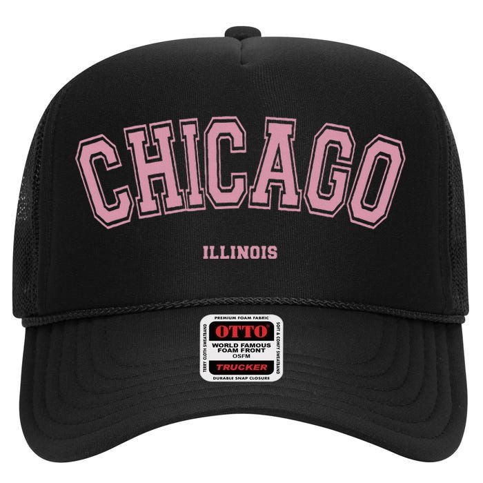 Chicago Illinois Il Varsity Style On Chicago High Crown Mesh Back Trucker Hat