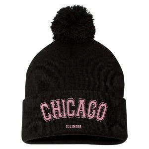 Chicago Illinois Il Varsity Style On Chicago Pom Pom 12in Knit Beanie