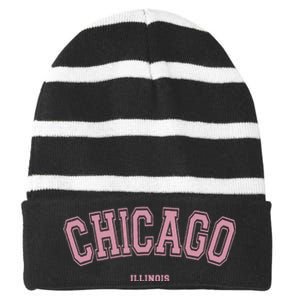 Chicago Illinois Il Varsity Style On Chicago Striped Beanie with Solid Band