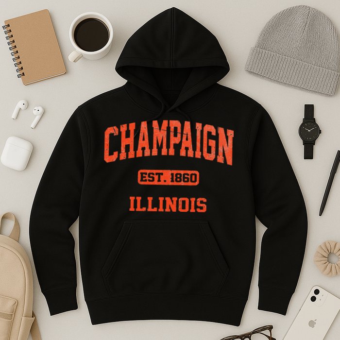Champaign Illinois IL Vintage State Athletic Style Hoodie