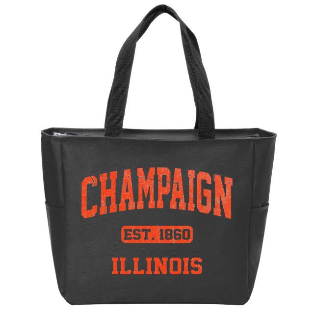 Champaign Illinois IL Vintage State Athletic Style Zip Tote Bag