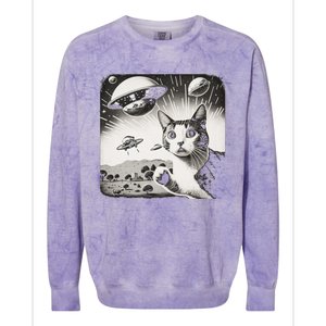 Cat Incident Involving UAPs Funny UFO Retro Aliens Colorblast Crewneck Sweatshirt