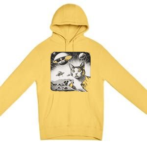 Cat Incident Involving UAPs Funny UFO Retro Aliens Premium Pullover Hoodie