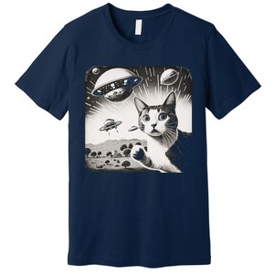 Cat Incident Involving UAPs Funny UFO Retro Aliens Premium T-Shirt