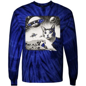 Cat Incident Involving UAPs Funny UFO Retro Aliens Tie-Dye Long Sleeve Shirt