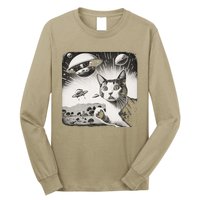 Cat Incident Involving UAPs Funny UFO Retro Aliens Long Sleeve Shirt