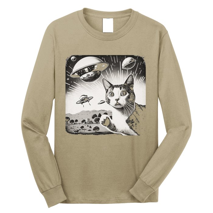 Cat Incident Involving UAPs Funny UFO Retro Aliens Long Sleeve Shirt