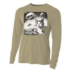 Cat Incident Involving UAPs Funny UFO Retro Aliens Cooling Performance Long Sleeve Crew