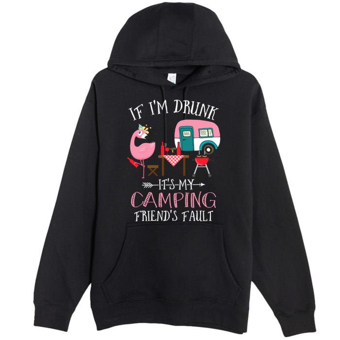 Camper If IM Drunk ItS My Camping Friends Fault Flamingo Great Gift Premium Pullover Hoodie