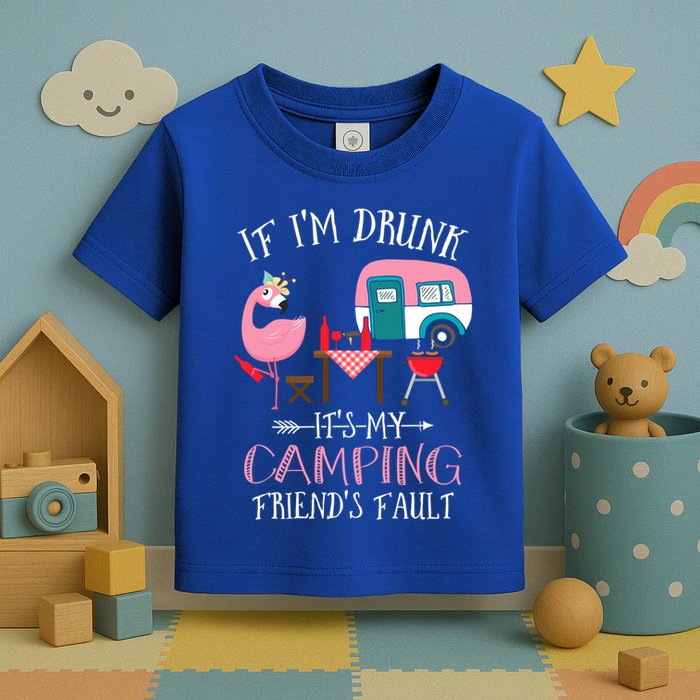 Camper If IM Drunk ItS My Camping Friends Fault Flamingo Great Gift Toddler T-Shirt