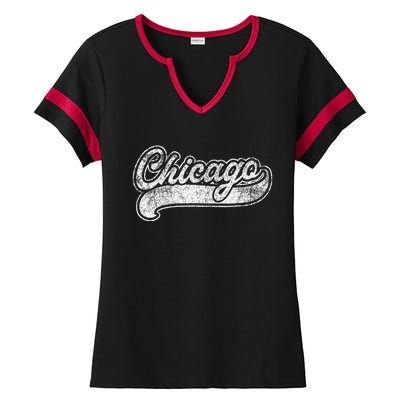 Chicago Illinois Il Retro Baseball Style Ladies Halftime Notch Neck Tee