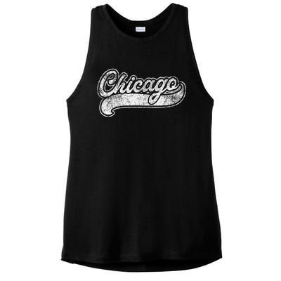 Chicago Illinois Il Retro Baseball Style Ladies PosiCharge Tri-Blend Wicking Tank