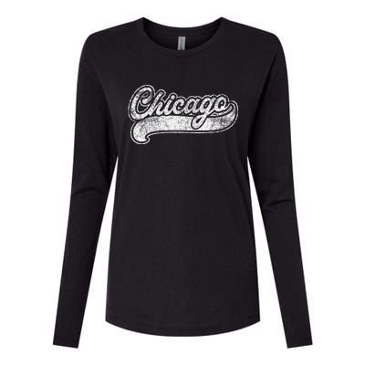 Chicago Illinois Il Retro Baseball Style Womens Cotton Relaxed Long Sleeve T-Shirt