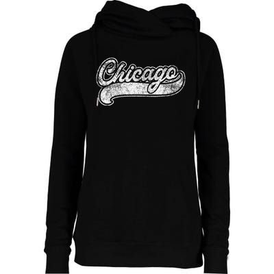 Chicago Illinois Il Retro Baseball Style Womens Funnel Neck Pullover Hood