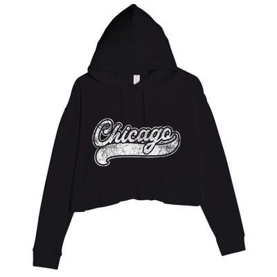 Chicago Illinois Il Retro Baseball Style Crop Fleece Hoodie