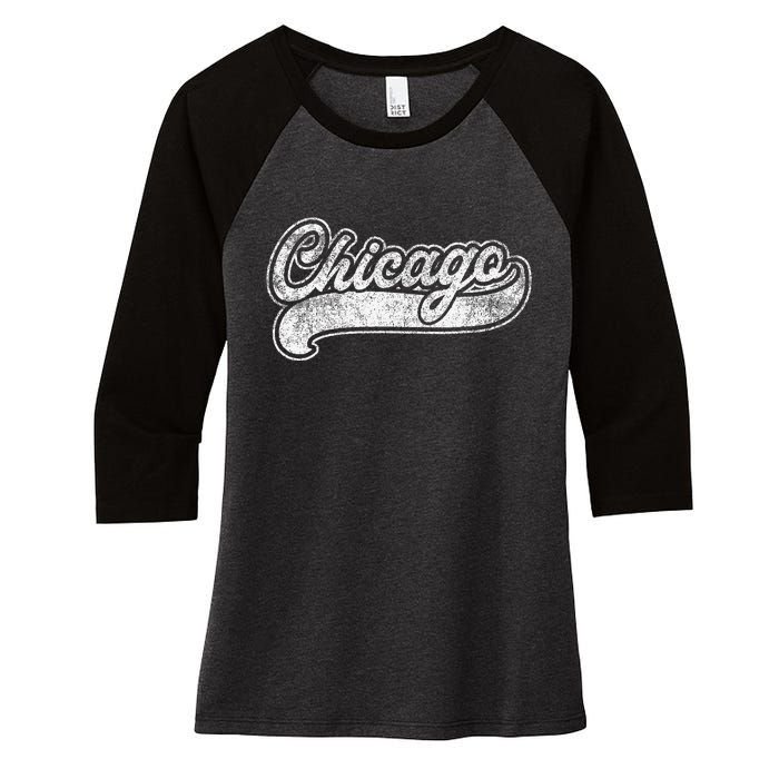 Chicago Illinois Il Retro Baseball Style Women's Tri-Blend 3/4-Sleeve Raglan Shirt