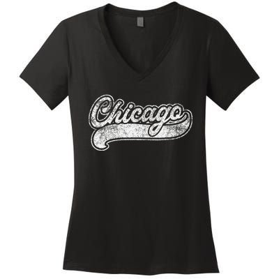 Chicago Illinois Il Retro Baseball Style Women's V-Neck T-Shirt