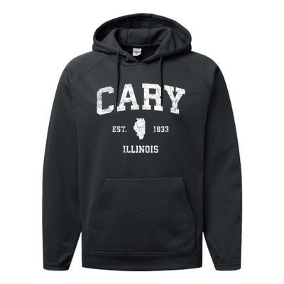 Cary Illinois Il Vintage Sports Performance Fleece Hoodie