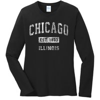 Chicago Illinois Il Vintage Athletic Sports Design Ladies Long Sleeve Shirt