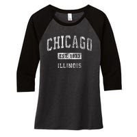 Chicago Illinois Il Vintage Athletic Sports Design Women's Tri-Blend 3/4-Sleeve Raglan Shirt