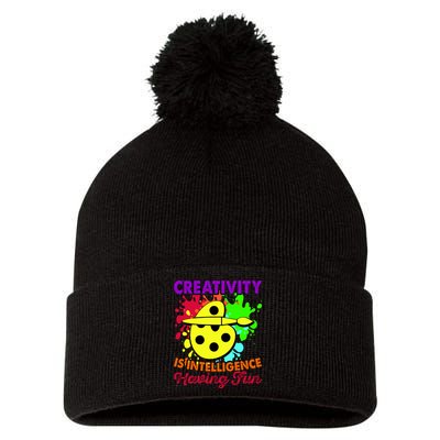Creativity Is Intelligence Having Fun Pom Pom 12in Knit Beanie
