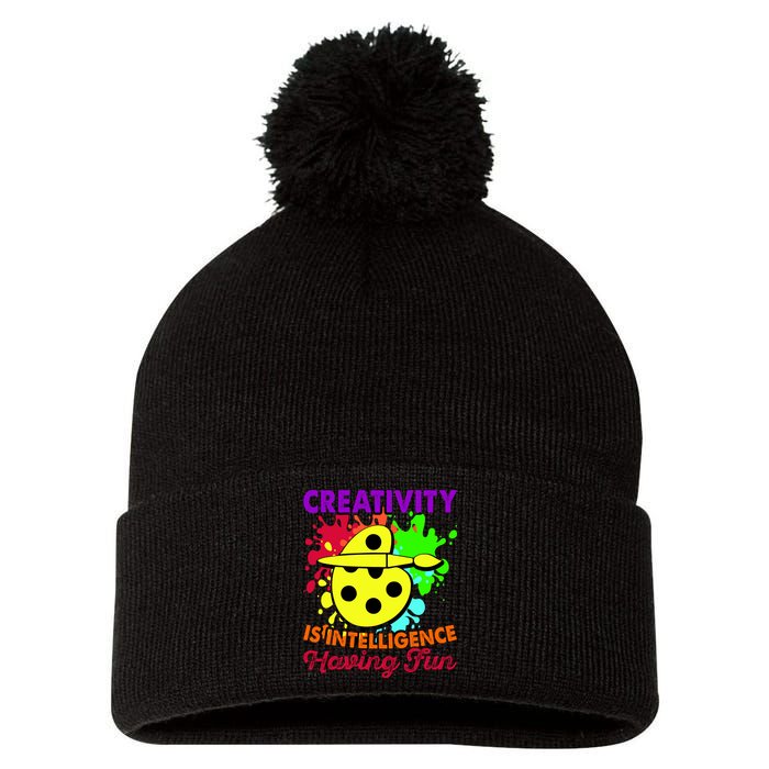 Creativity Is Intelligence Having Fun Pom Pom 12in Knit Beanie