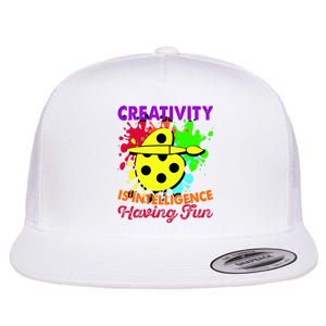 Creativity Is Intelligence Having Fun Flat Bill Trucker Hat