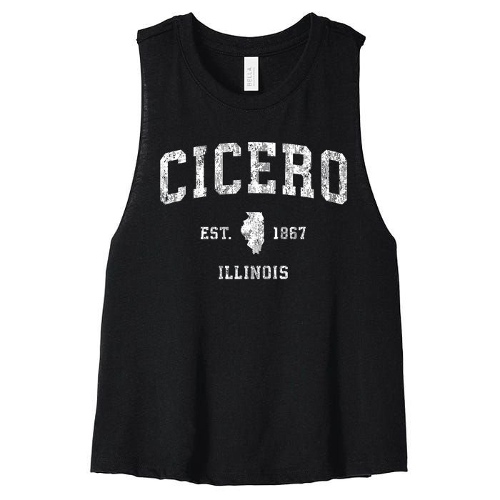 Cicero Illinois Il Vintage Athletic Sports Design Women's Racerback Cropped Tank