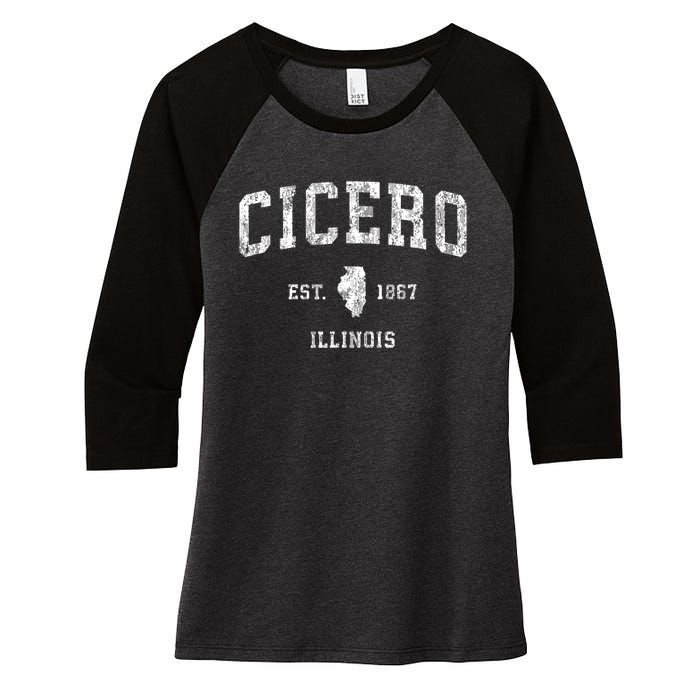 Cicero Illinois Il Vintage Athletic Sports Design Women's Tri-Blend 3/4-Sleeve Raglan Shirt