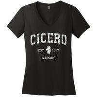 Cicero Illinois Il Vintage Athletic Sports Design Women's V-Neck T-Shirt