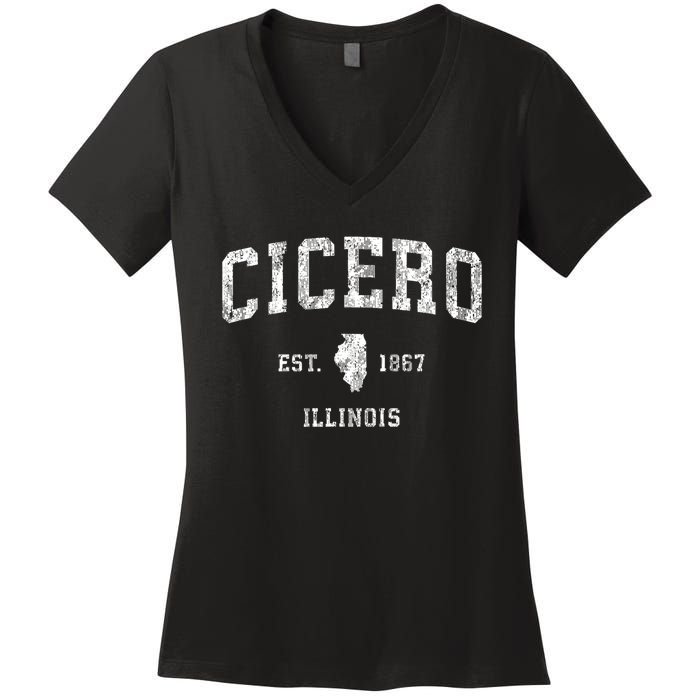 Cicero Illinois Il Vintage Athletic Sports Design Women's V-Neck T-Shirt