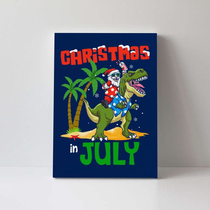 Christmas In July Santa Dinosaur Rex Dino Canvas