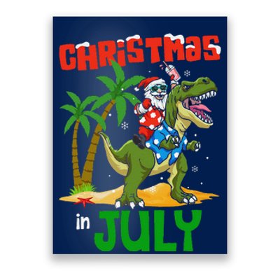 Christmas In July Santa Dinosaur Rex Dino Poster