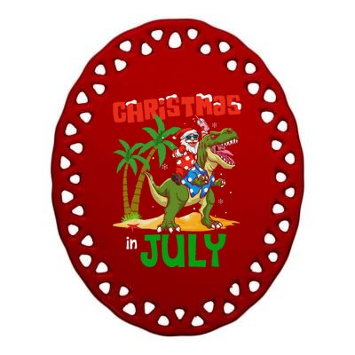 Christmas In July Santa Dinosaur Rex Dino Ceramic Oval Ornament