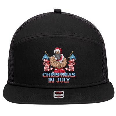 Christmas In July Patriotic Santa Claus American Usa Flag 7 Panel Mesh Trucker Snapback Hat