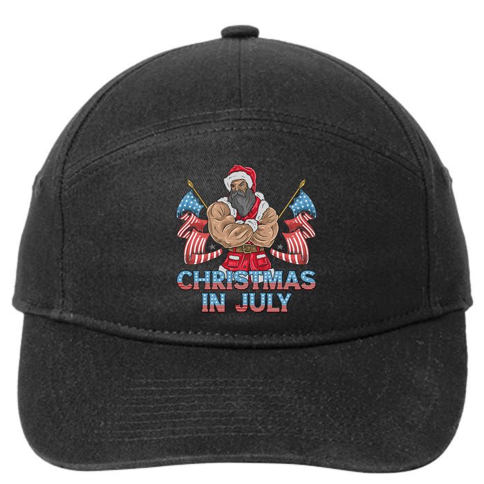 Christmas In July Patriotic Santa Claus American Usa Flag 7-Panel Snapback Hat