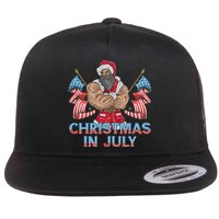 Christmas In July Patriotic Santa Claus American Usa Flag Flat Bill Trucker Hat