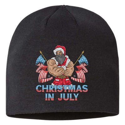 Christmas In July Patriotic Santa Claus American Usa Flag Sustainable Beanie