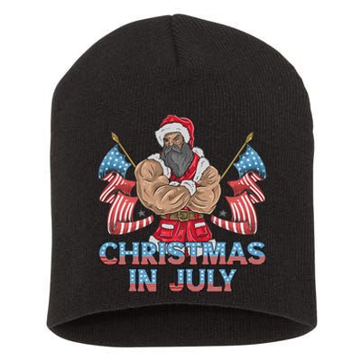 Christmas In July Patriotic Santa Claus American Usa Flag Short Acrylic Beanie