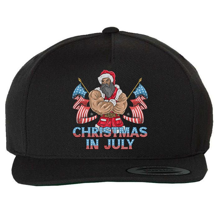 Christmas In July Patriotic Santa Claus American Usa Flag Wool Snapback Cap