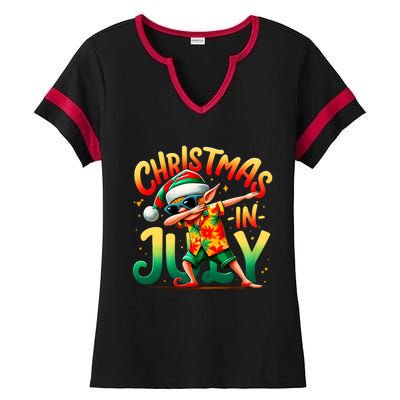 Christmas In July Elf Funny Dabbing Elf Christmas Tree Ladies Halftime Notch Neck Tee