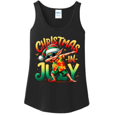 Christmas In July Elf Funny Dabbing Elf Christmas Tree Ladies Essential Tank