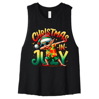 Christmas In July Elf Funny Dabbing Elf Christmas Tree Women's Racerback Cropped Tank