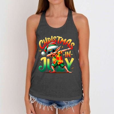 Christmas In July Elf Funny Dabbing Elf Christmas Tree Women's Knotted Racerback Tank